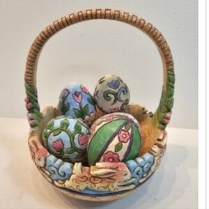 Jim Shore Blue and Green Ceramic Art Eggs